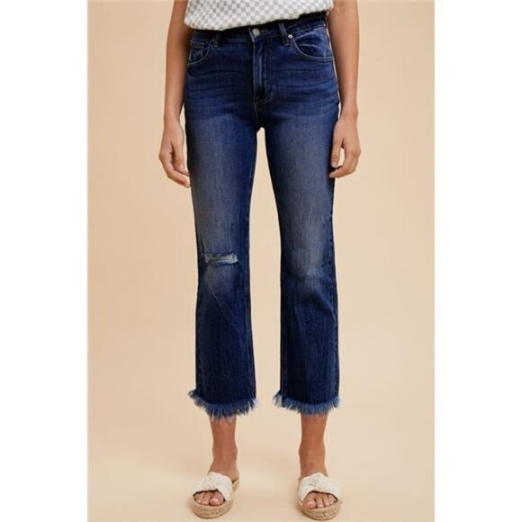 Annie Wear Distressed Raw Hem Straight Leg Cropped Jeans - Picture 2 of 4